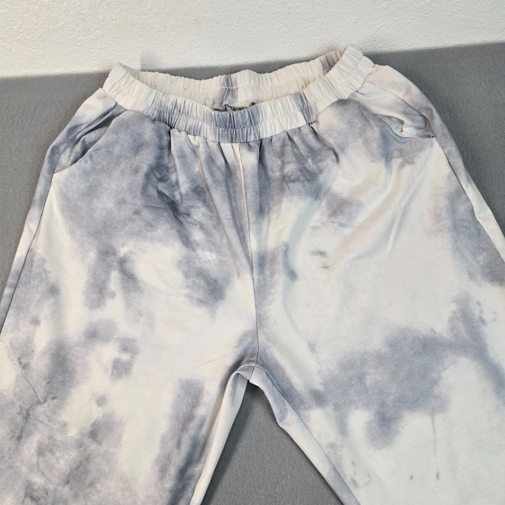 Tie Dye Jogger Pants Size L Blue White Lounge Sweatpants Elastic Waist Pocets - Picture 9 of 10